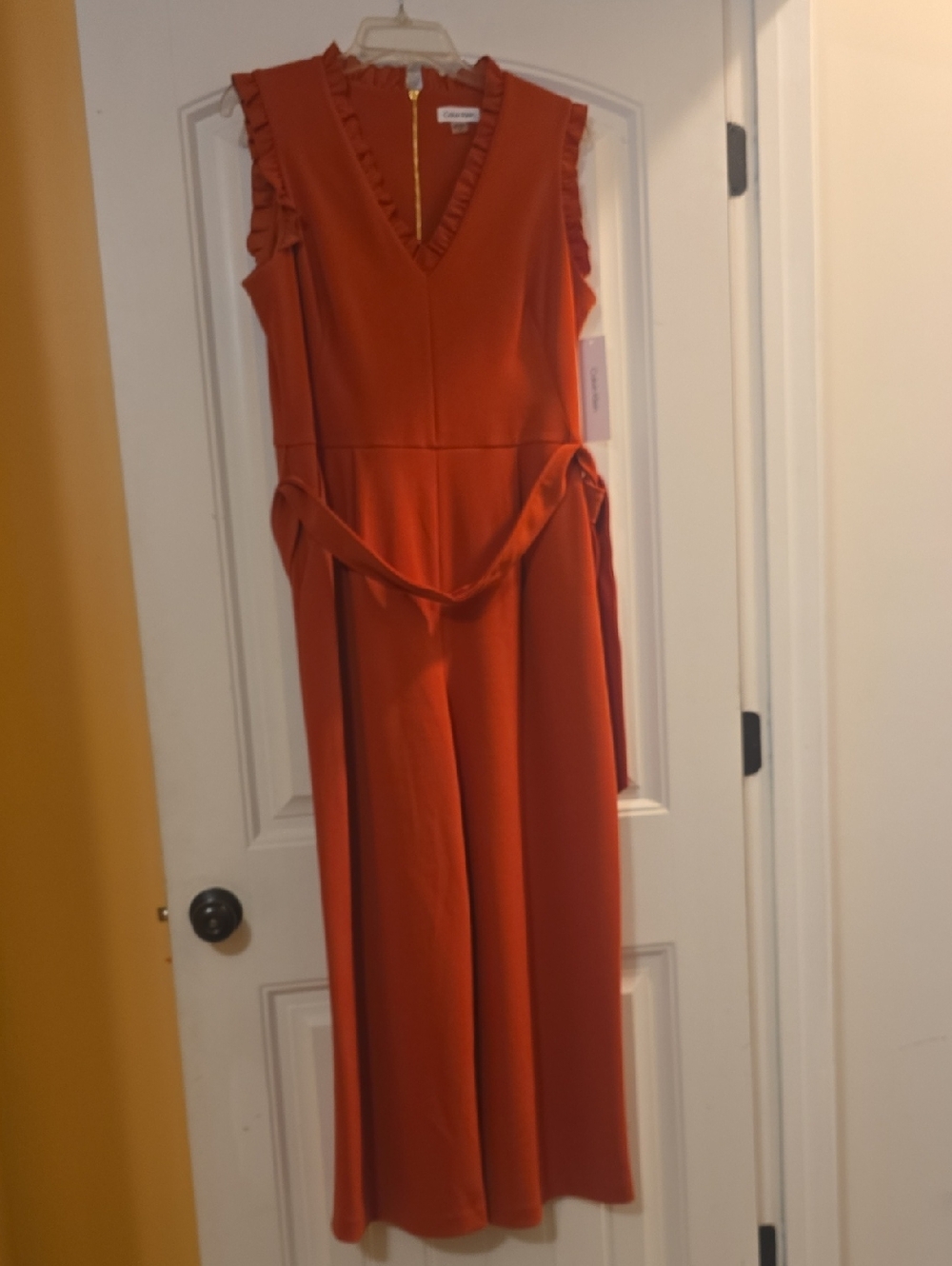 Calvin Klein Orange Sleeveless Ruffle V-Neck Jumpsuit